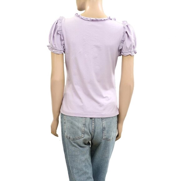 Maeve Anthropologie Puff-Sleeve Ruffle Henley Tee Blouse Top Ruffle XXS 280100 - Picture 5 of 7